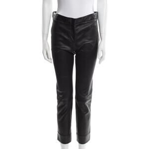 Derek Lam Super Soft Black Calf Leather Slim Cut Cropped Trouser Pants 4
